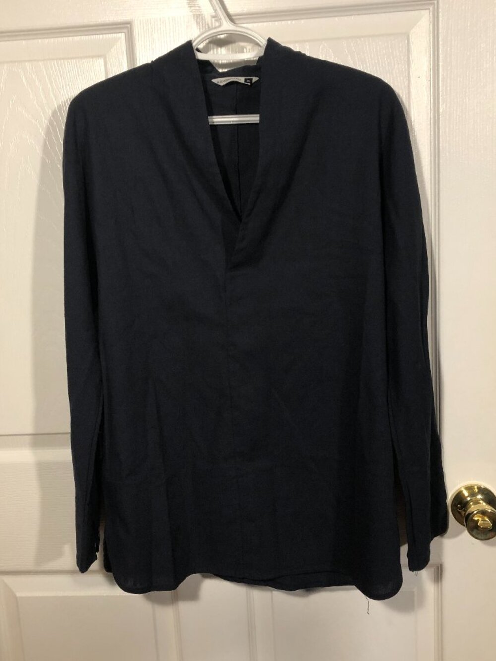 Kidoriman women V-neck navy blue linen blend, XL